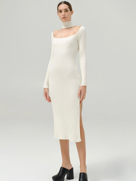 Vestido punto cinta cuello