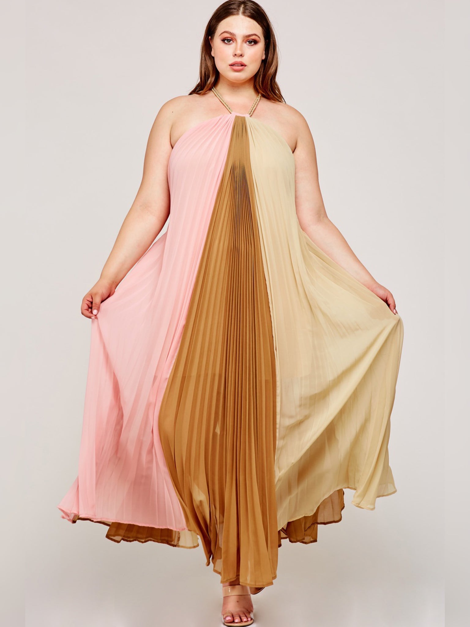 Vestido plisado largo halter
