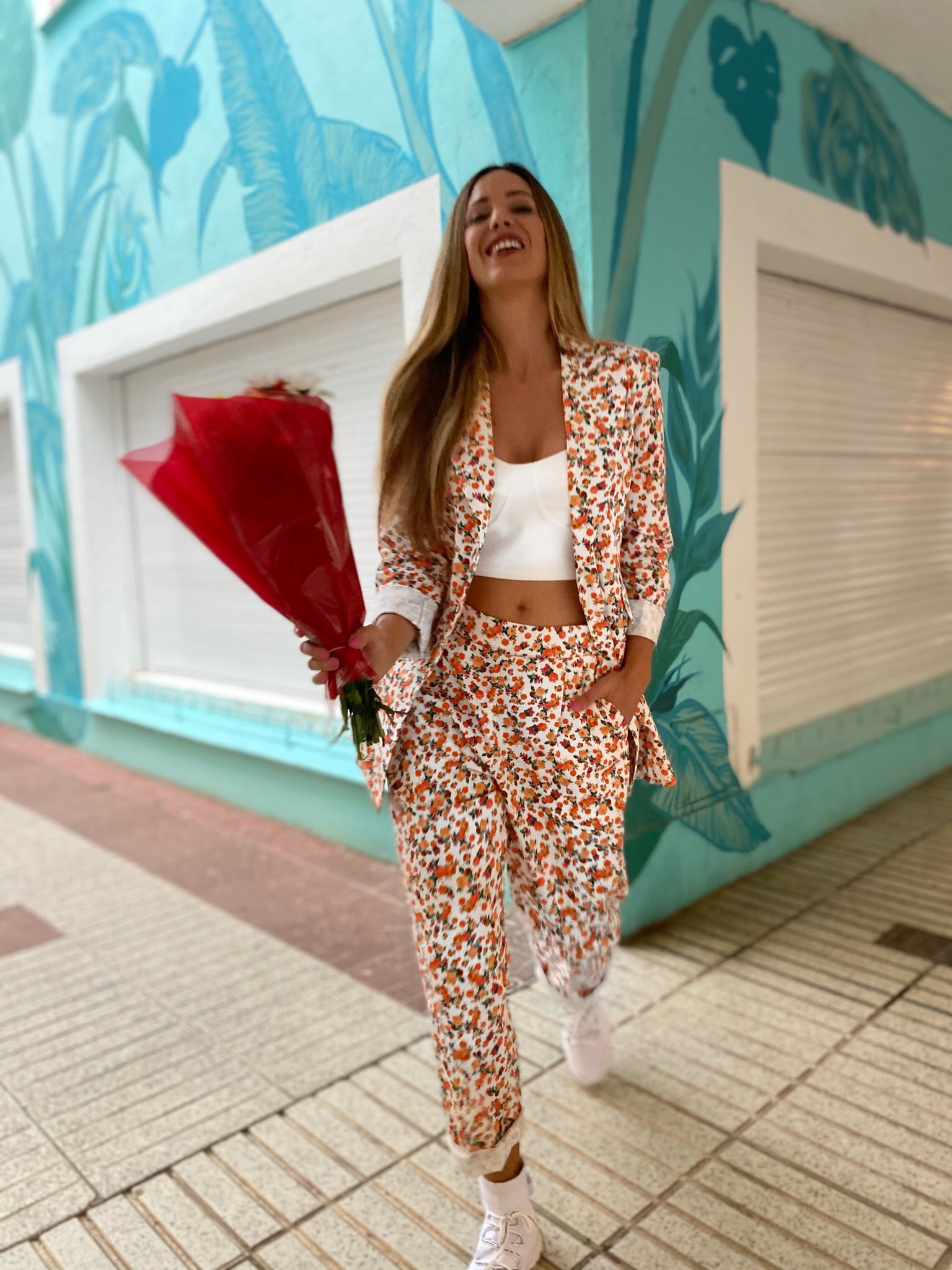 Pantalón recto flores